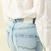Jeans straight 7/8&egrave;me taille haute denim bleach femme