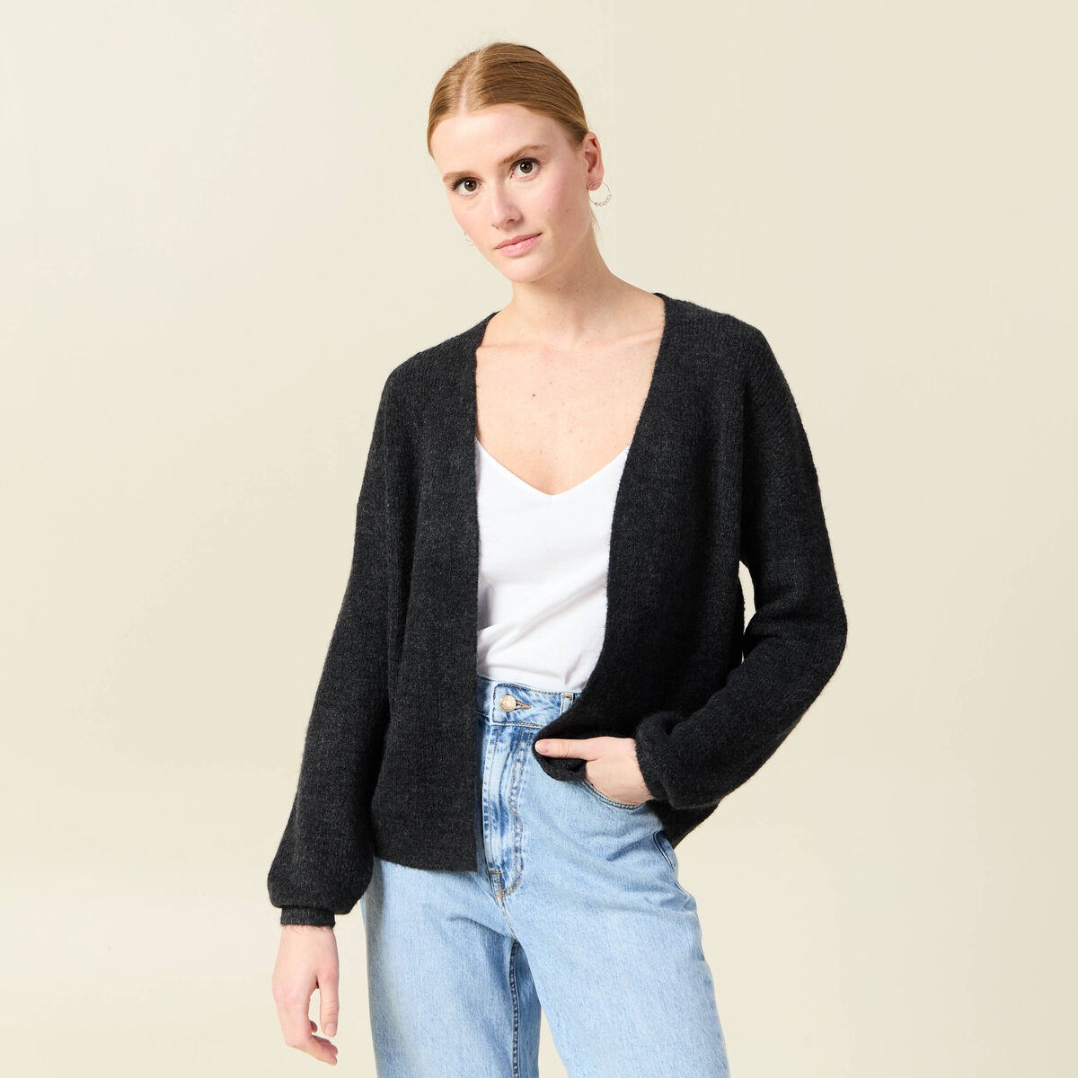 Gilet manches longues gris foncé femme