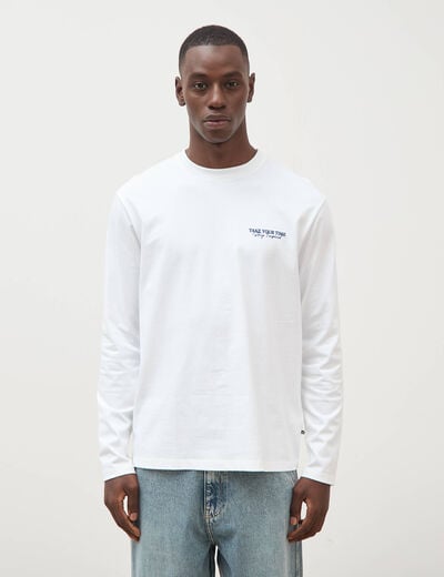 T-shirt droit en coton manches longues blanc homme