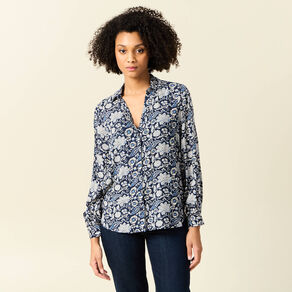 Chemise manches longues fluide bleu marine femme