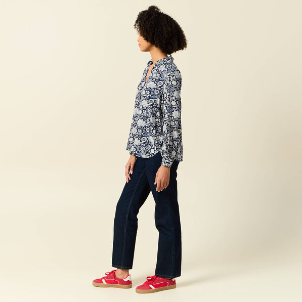 Chemise manches longues fluide bleu marine femme