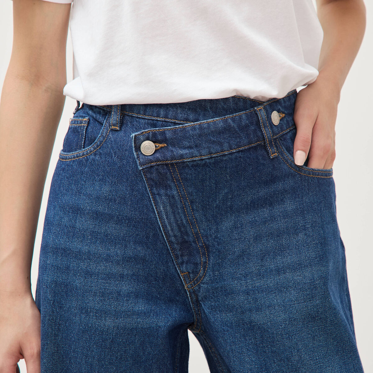 Jeans loose taille haute en coton denim stone femme
