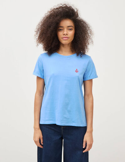 T-shirt droit col rond manches courtes bleu clair femme