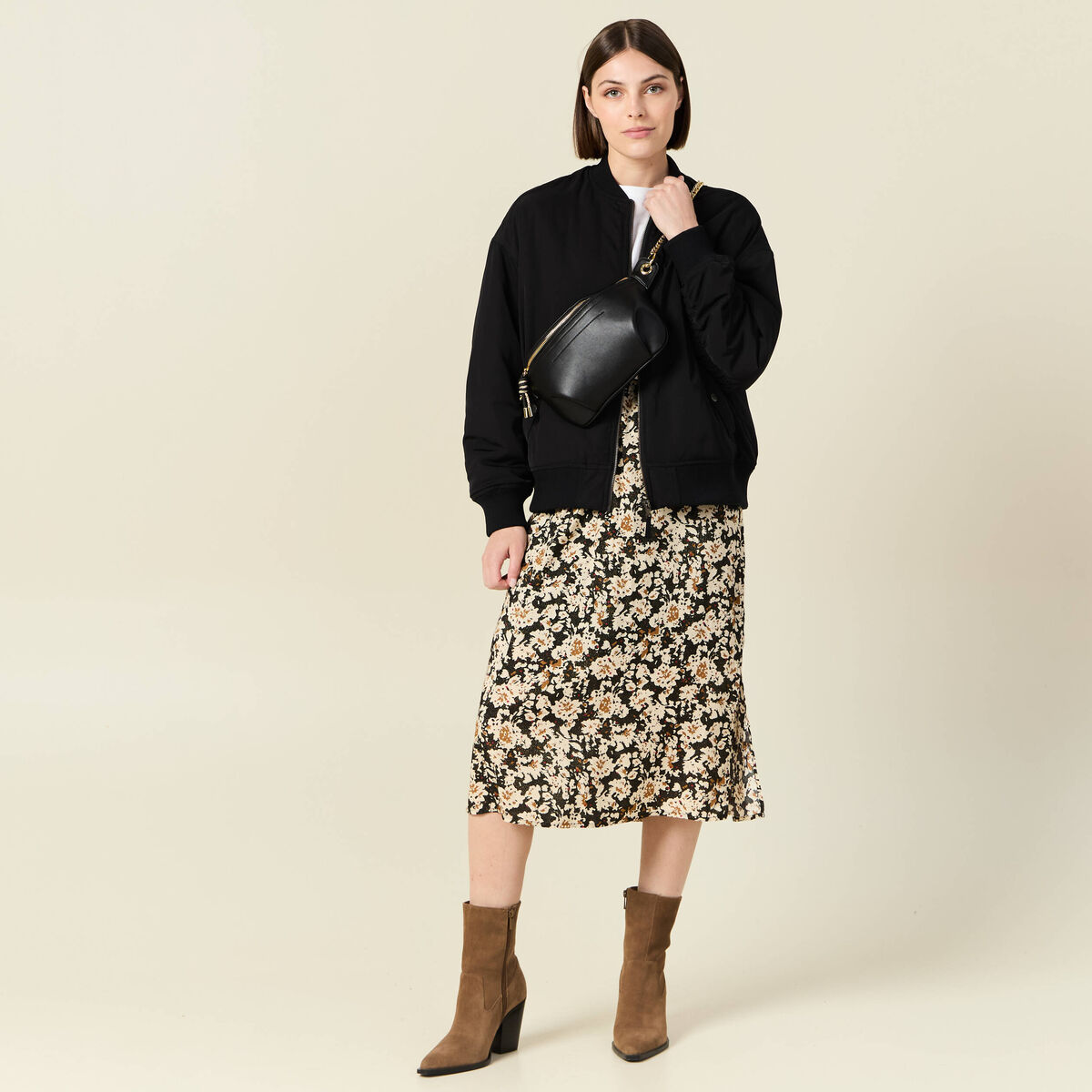 Jupe midi droite fendue noir femme