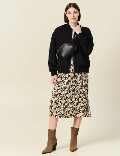 Jupe midi droite fendue noir femme