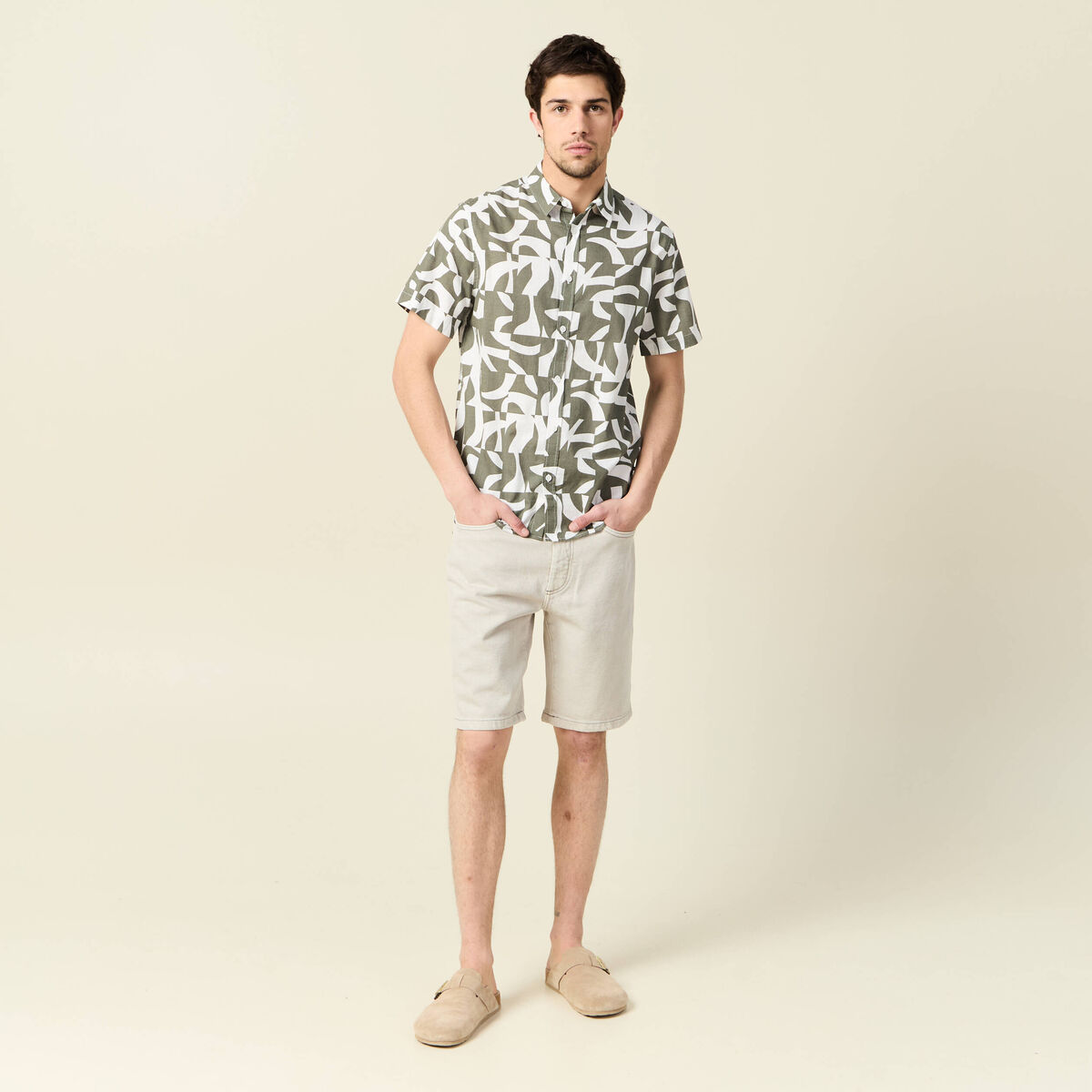 Chemise manches courtes vert kaki homme
