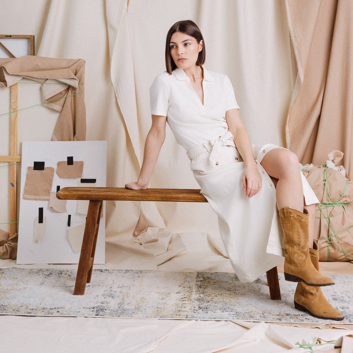 Polo manches courtes ecru femme