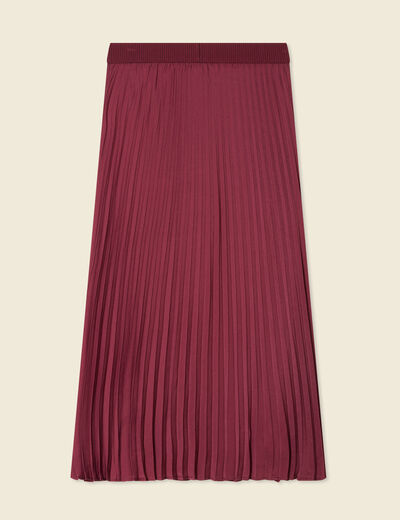 Jupe longue droite plissée bordeaux femme