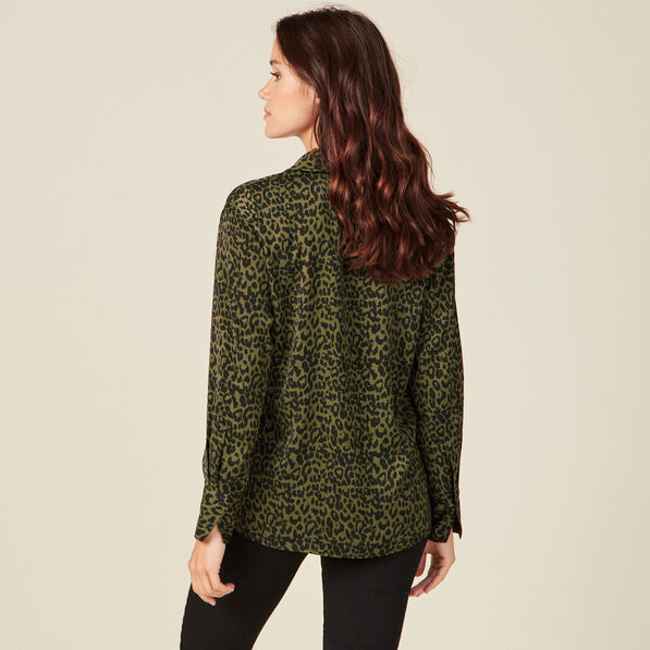 Chemise satin éco-responsable vert kaki femme