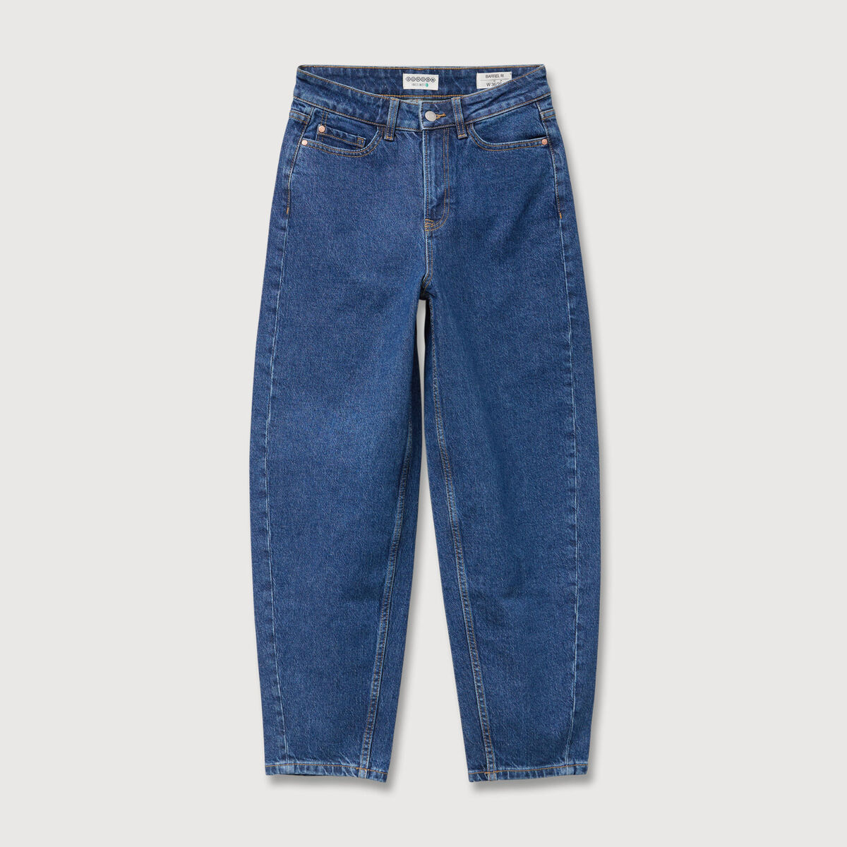 Jeans barrel taille haute 7/8&egrave;me denim brut femme
