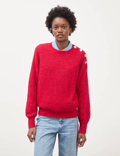 Pull droit col rond manches longues rouge femme