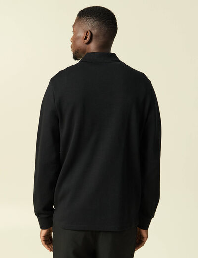 Polo cintr&eacute; manches longues en coton noir homme