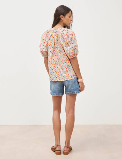 Blouse droite en coton manches courtes orange fonc&eacute; femme