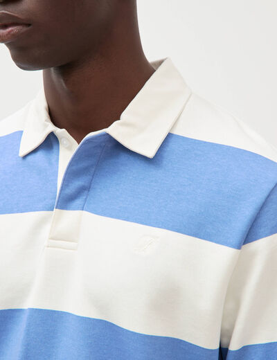 Polo manches longues broderie bleu violet homme