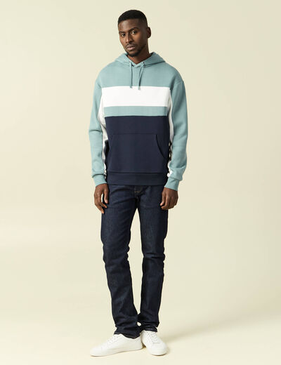 Sweat &agrave; capuche manches longues bleu gris homme