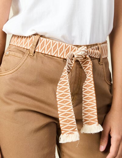 Short boyfriend ceinturé jean vert kaki femme