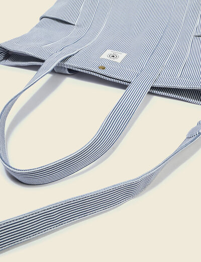 Cabas en coton avec doublure bleu marine femme