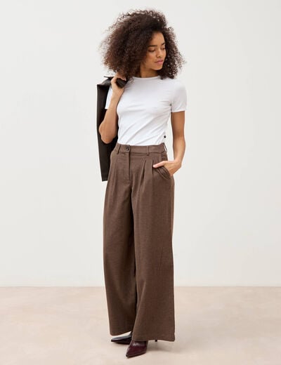 Pantalon large taille standard marron fonc&eacute; femme