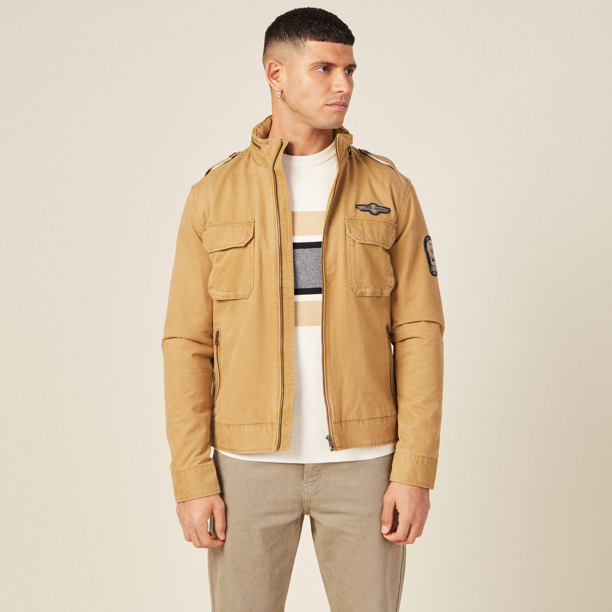 Blouson droit &agrave; col montant camel homme