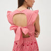 Robe col v manches volantes en coton rouge femme