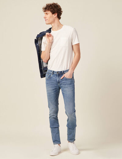 Jeans homme slim effet used denim double stone homme