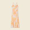 Robe longue évasée à bretelles orange clair femme
