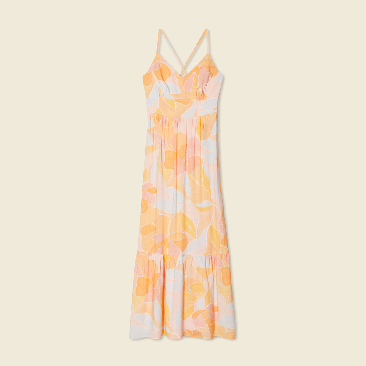 Robe longue évasée à bretelles orange clair femme