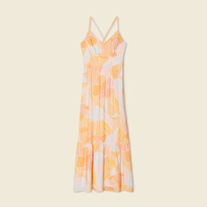 Robe longue évasée à bretelles orange clair femme
