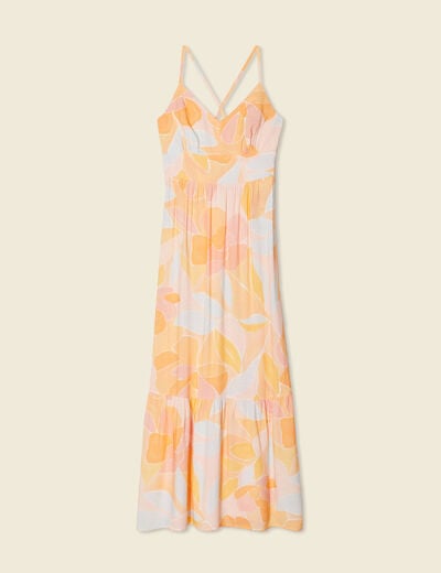 Robe longue évasée à bretelles orange clair femme