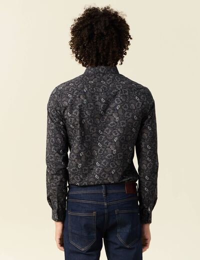 Chemise cintr&eacute;e en coton manches longues noir homme
