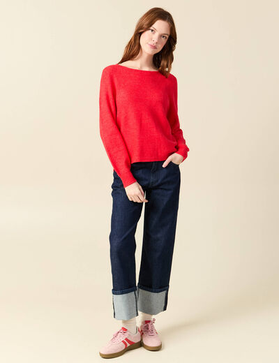 Pull col bateau manches longues rouge femme