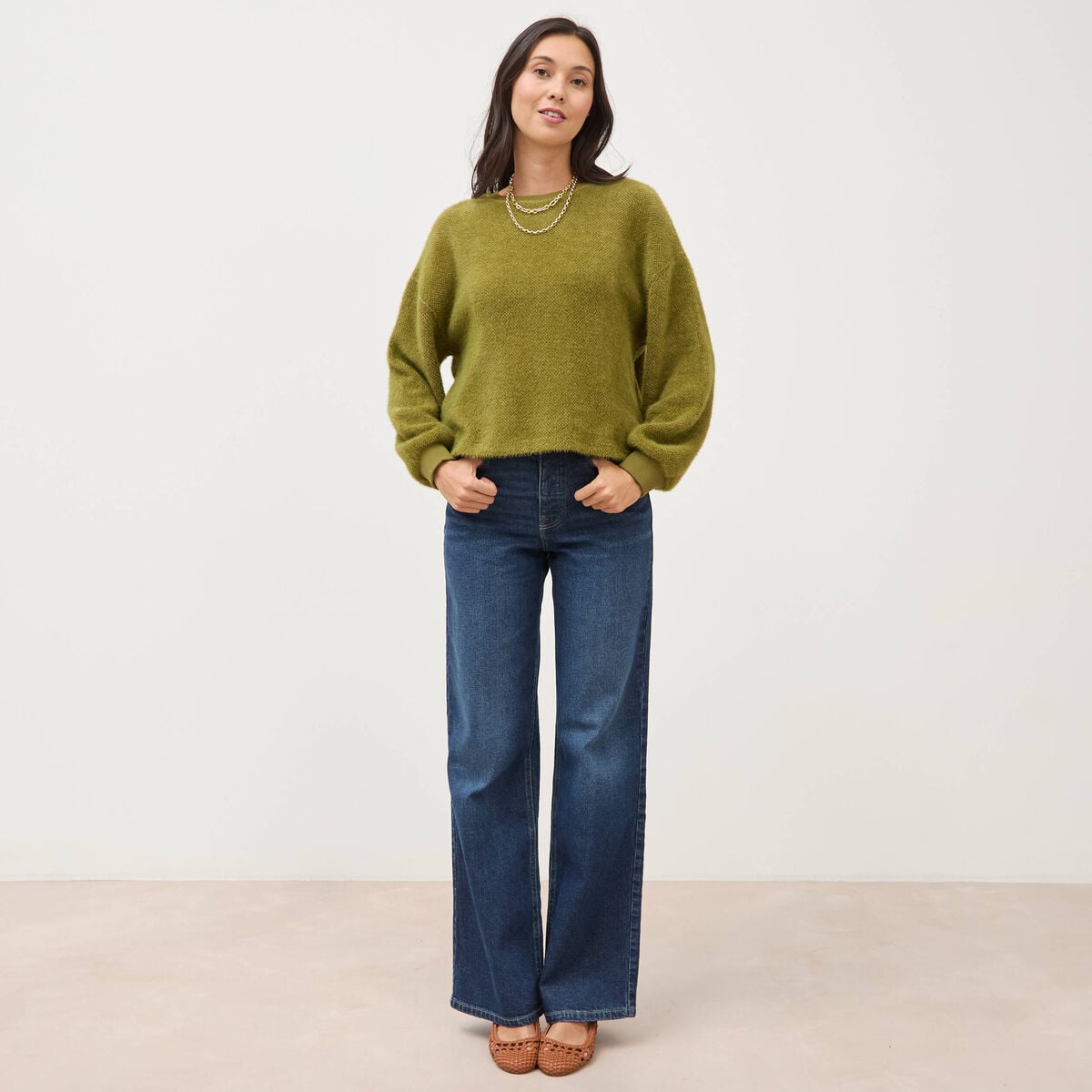 Sweat manches longues vert kaki femme