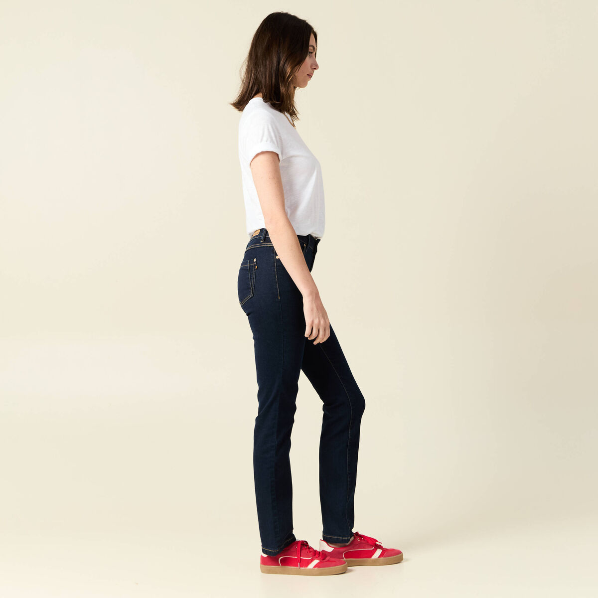 Jeans regular 5 poches denim brut rinse femme