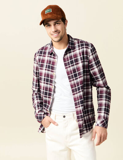 Chemise manches longues prune homme