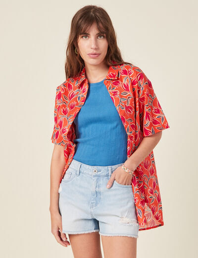 Chemise en coton manches courtes orange femme