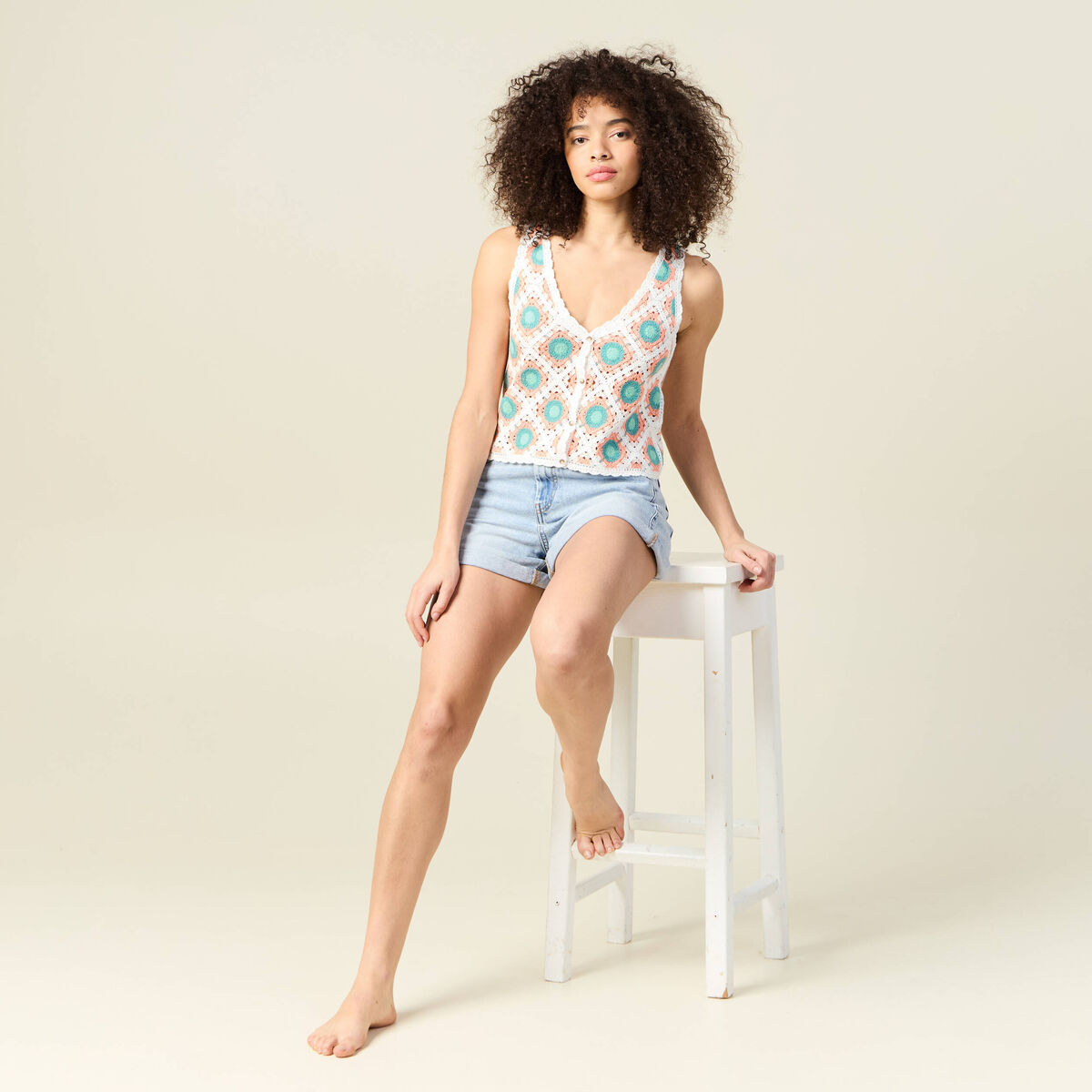 Débardeur en crochet vert clair femme
