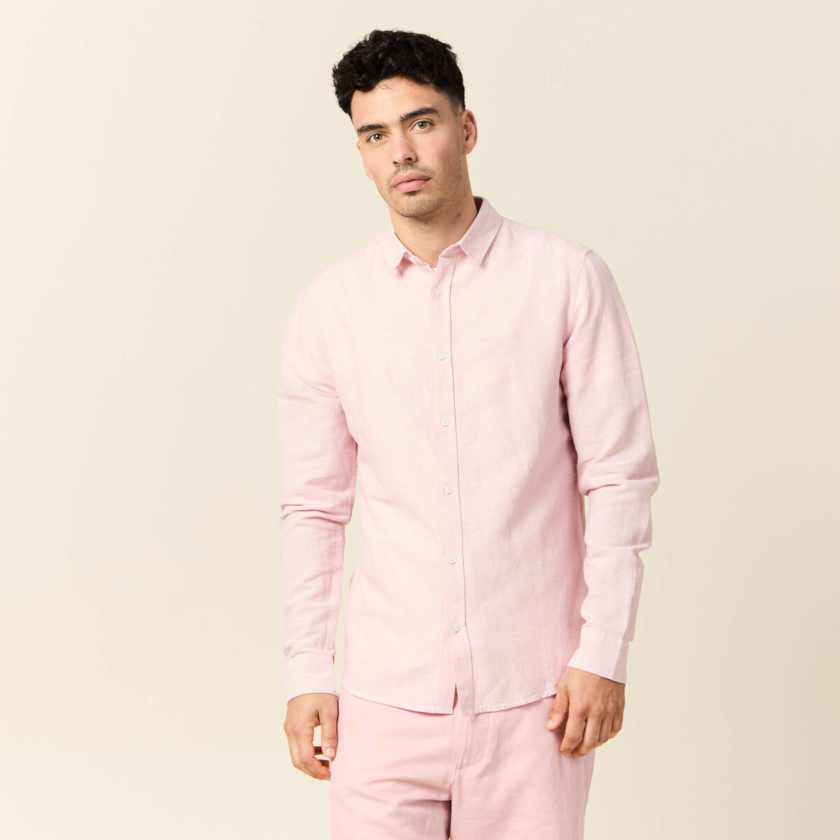 Chemise manches longues rose pastel homme