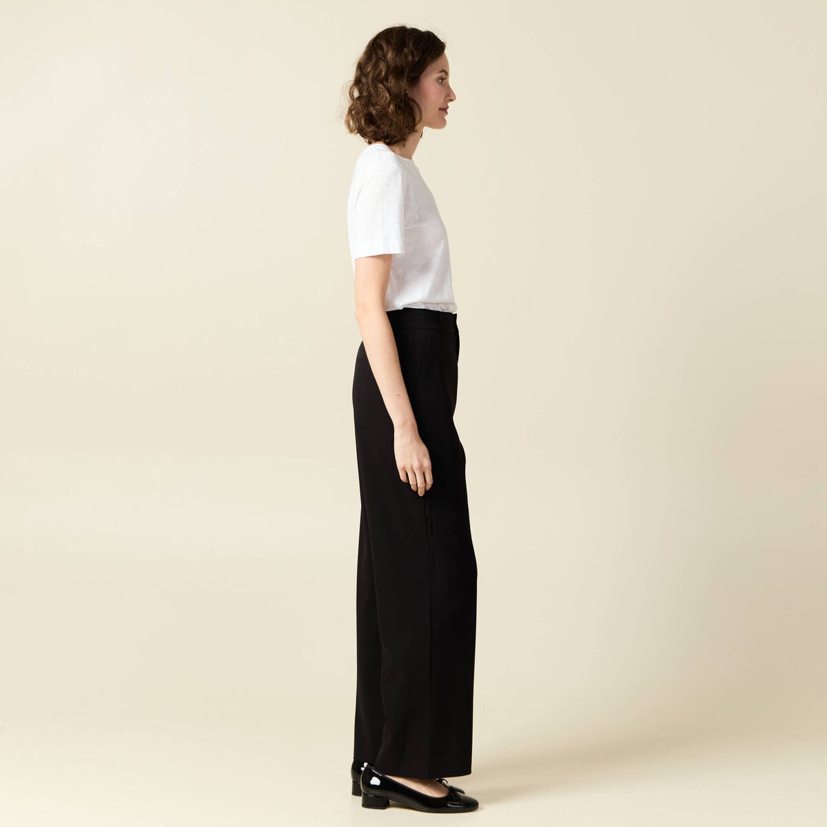 Pantalon straight taille haute noir femme