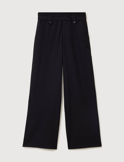 Pantalon large taille haute fluide noir femme