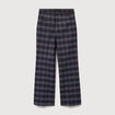 Pantalon flare &agrave; carreaux taille haute bleu gris femme
