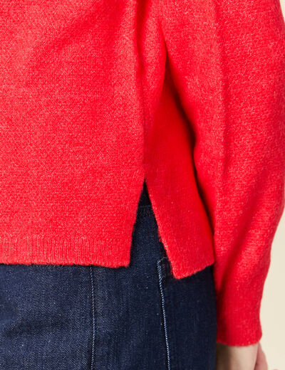 Pull col bateau manches longues rouge femme