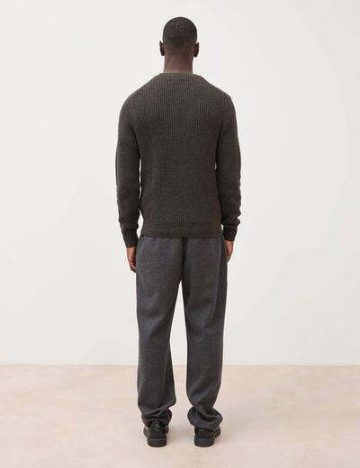 Pull col rond manches longues en coton vert kaki homme