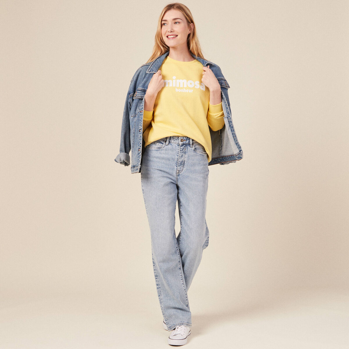 Sweat éco-responsable jaune fluo femme