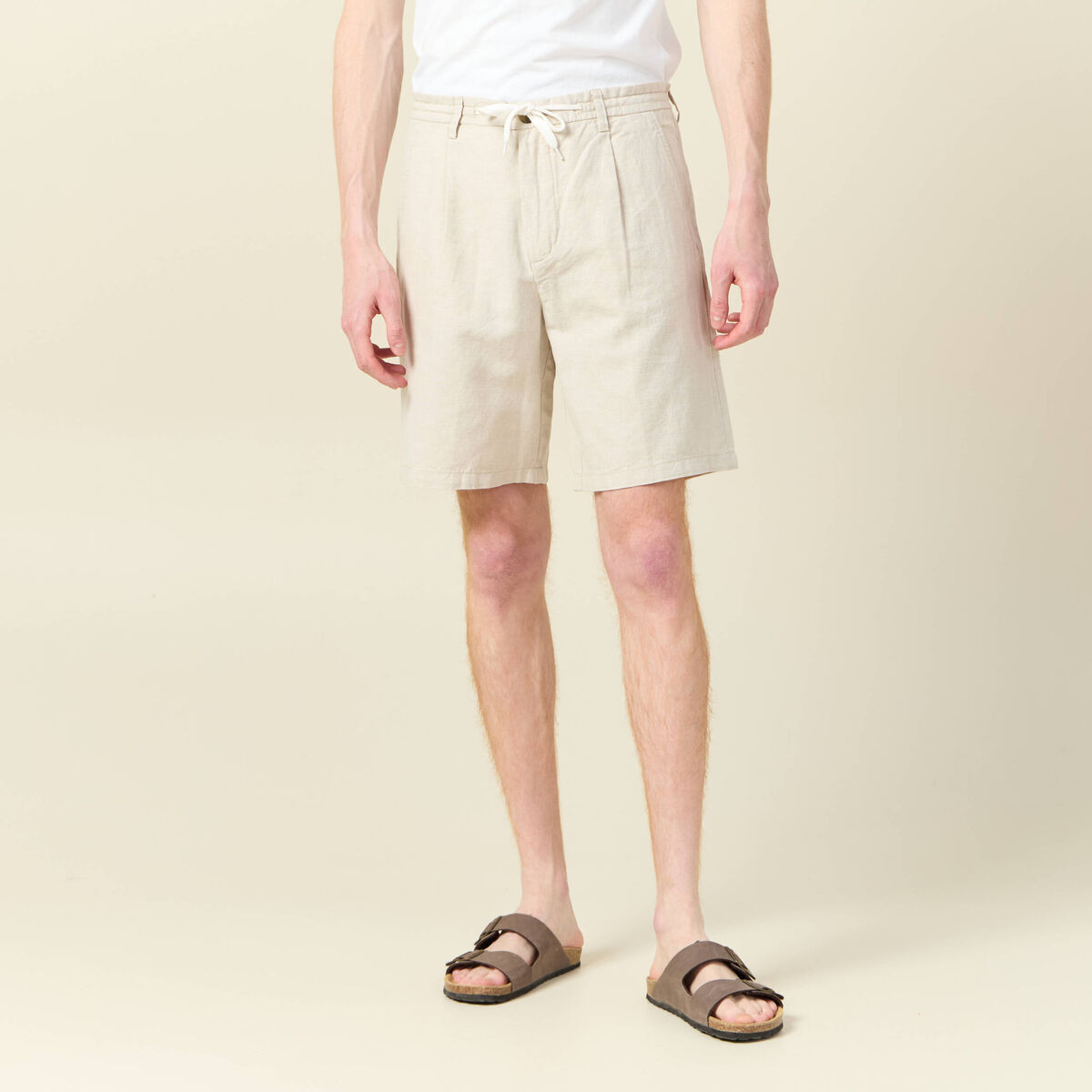 Bermuda droite &agrave; coulisse beige homme
