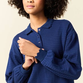 sweat manches longues col polo bleu fonce femme Sweat manches longues col polo bleu foncé femme