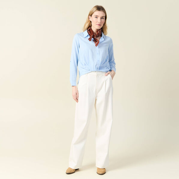 chemise manches longues nouee bleu ciel femme Chemise manches longues nouée bleu ciel femme