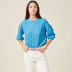 T-shirt manches 3/4 ajouré bleu femme