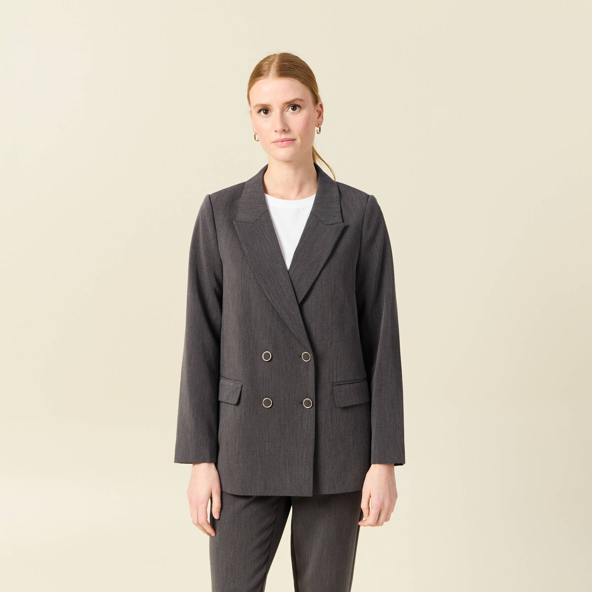 Veste blazer double boutonnage gris femme
