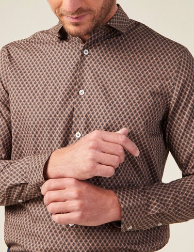 Chemise en coton manches longues marron homme