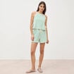 Short taille haute en maille ray&eacute;e vert femme